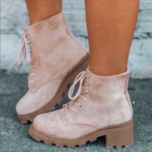 Lace up side zip combat boots~